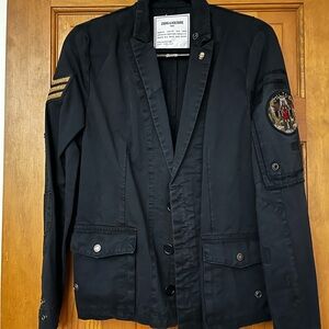 NEW Zadig & Voltaire Virginia Grunge Military Skull Black Jacket M